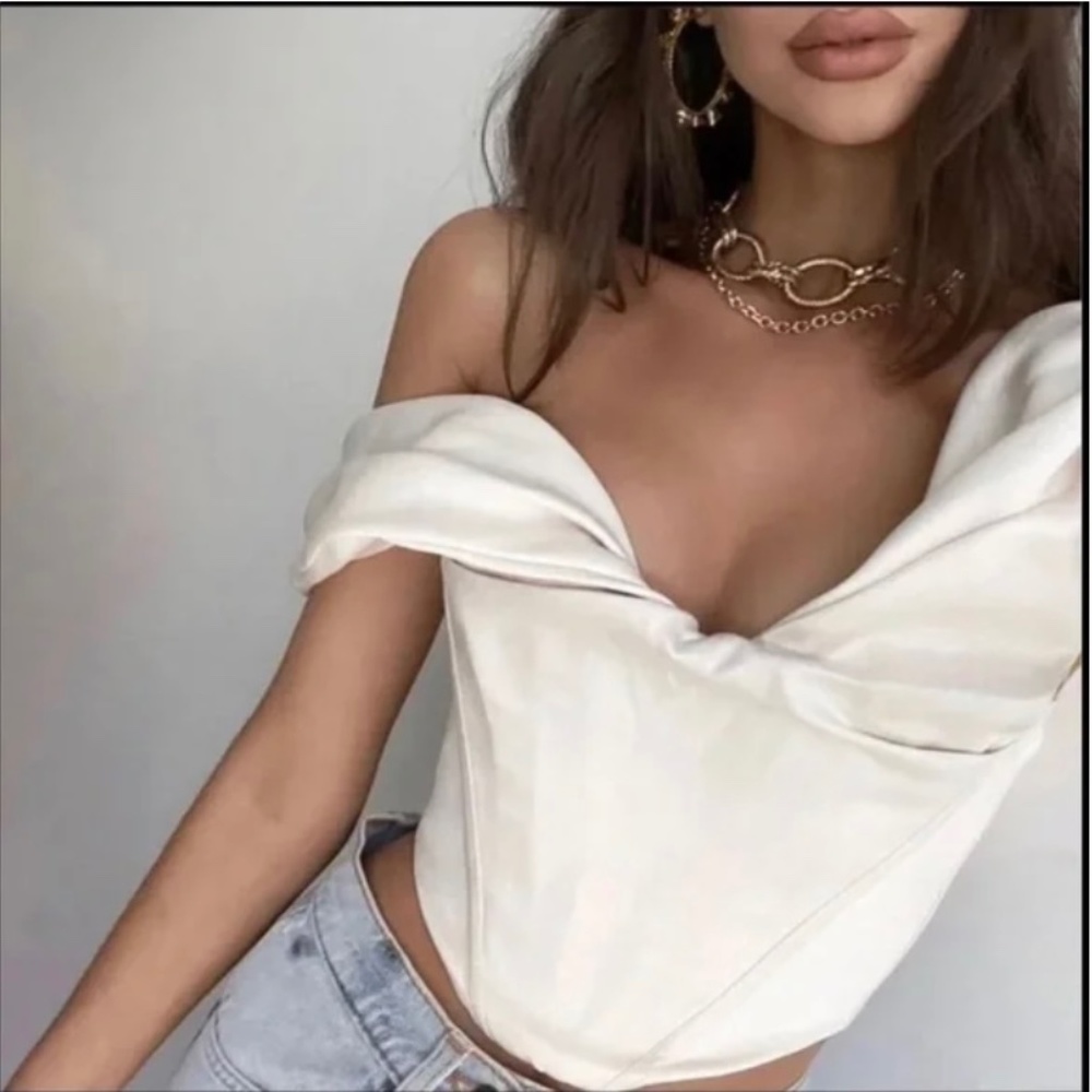 House of CB Silva satin off the shoulder satin corset top